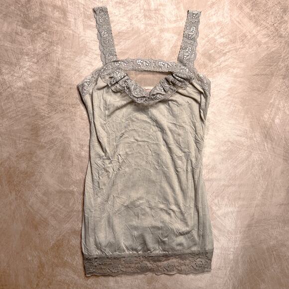 Candie's Tops - Candies Ruffled Floral Lace Crinkle Fitted Cami Tank Top Tan Mesh Women's S